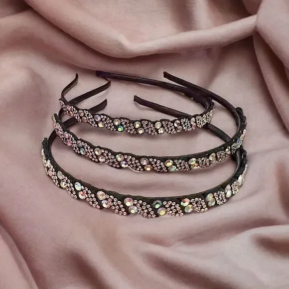 Set Of 3 Sparkling Aurora Borealis Rhinestone Headband NWT - Picture 2 of 3